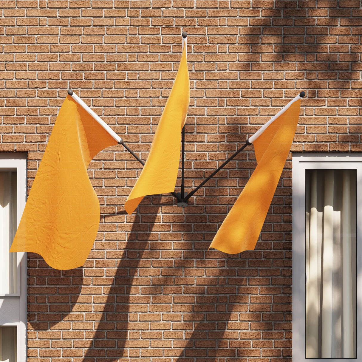 Flag Pole Holder For One Flag - Wall-Mounted, Black Steel