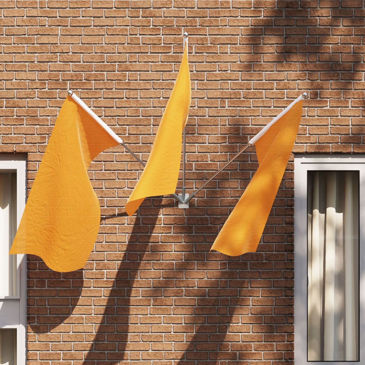 Flag Pole Holder For One Flag - Wall-Mounted, Black Steel