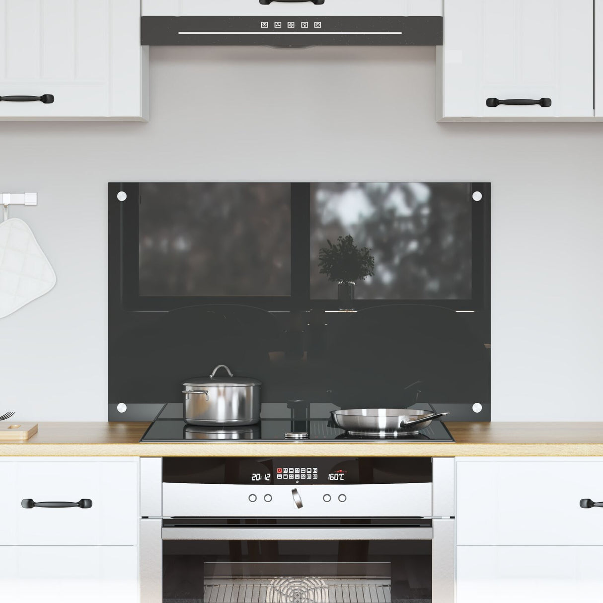 Dark Grey Kitchen Backsplash 80X50X0.6 Cm Tempered Glass