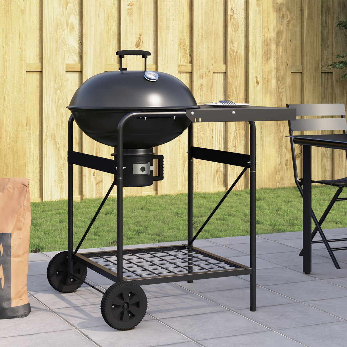 Charcoal Grill Cart With Lid Black 96X72X113 Cm Metal