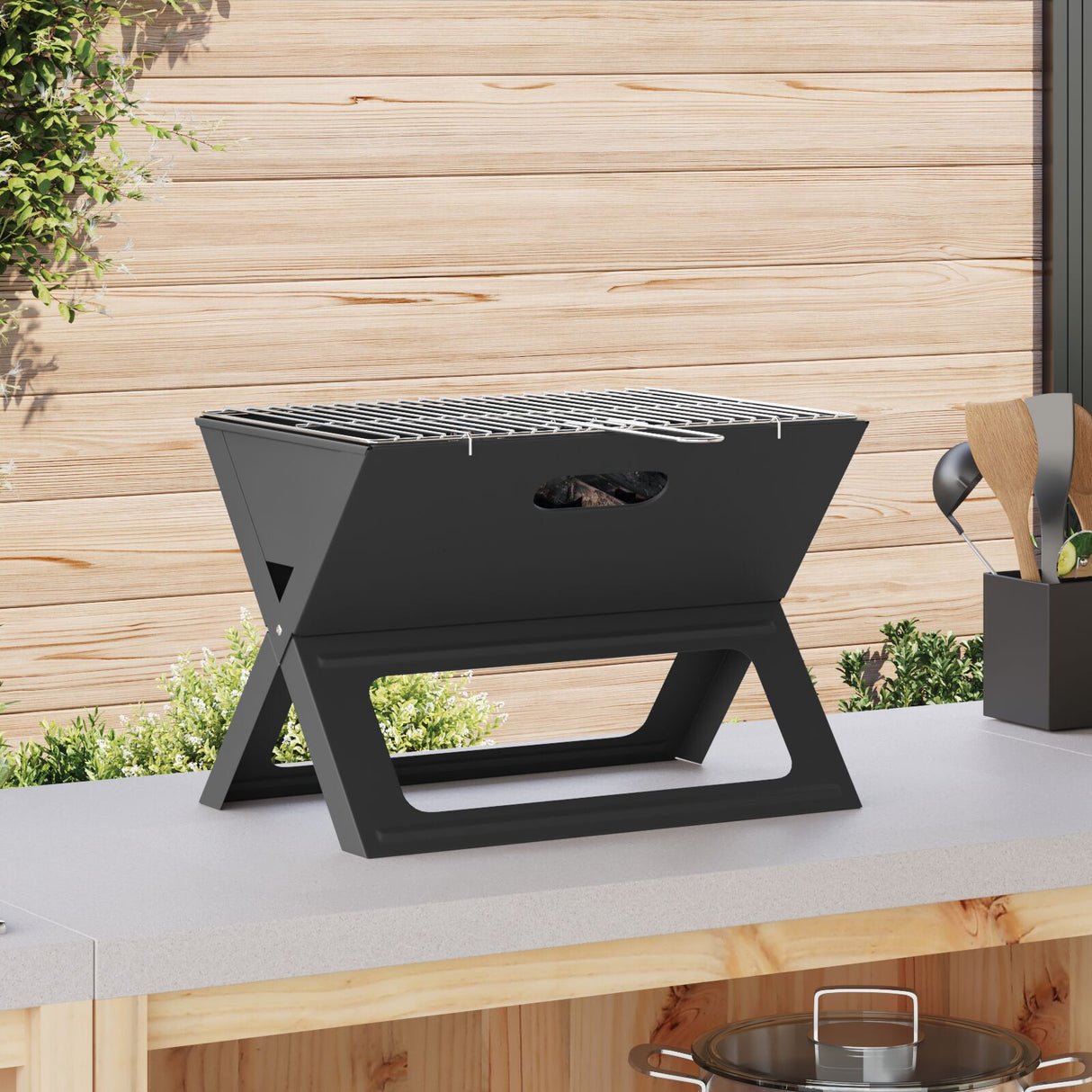 Charcoal Bbq Grill - Foldable, Black, 46X30X31 Cm, Made Of Steel