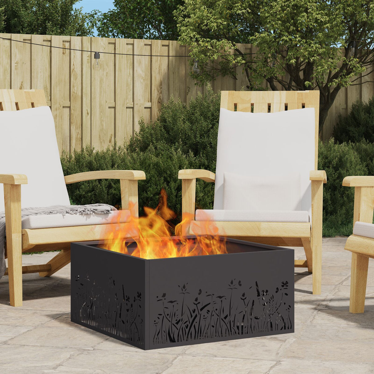 Fire Pit Square Black Steel