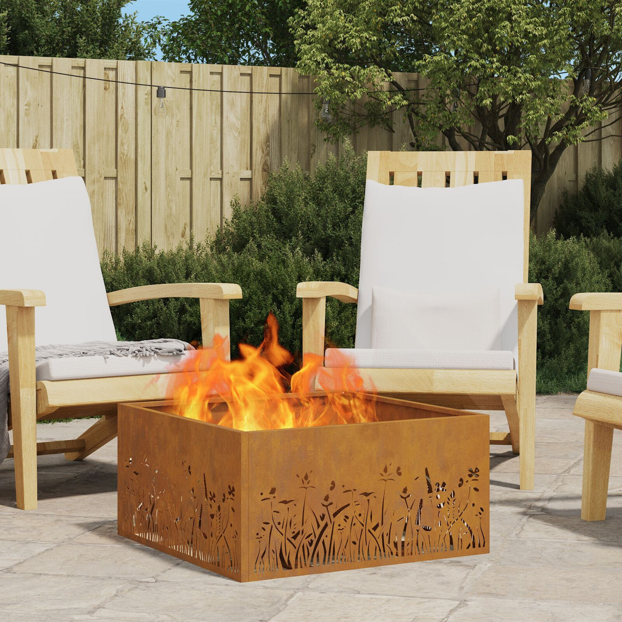 Fire Pit Square Black Steel