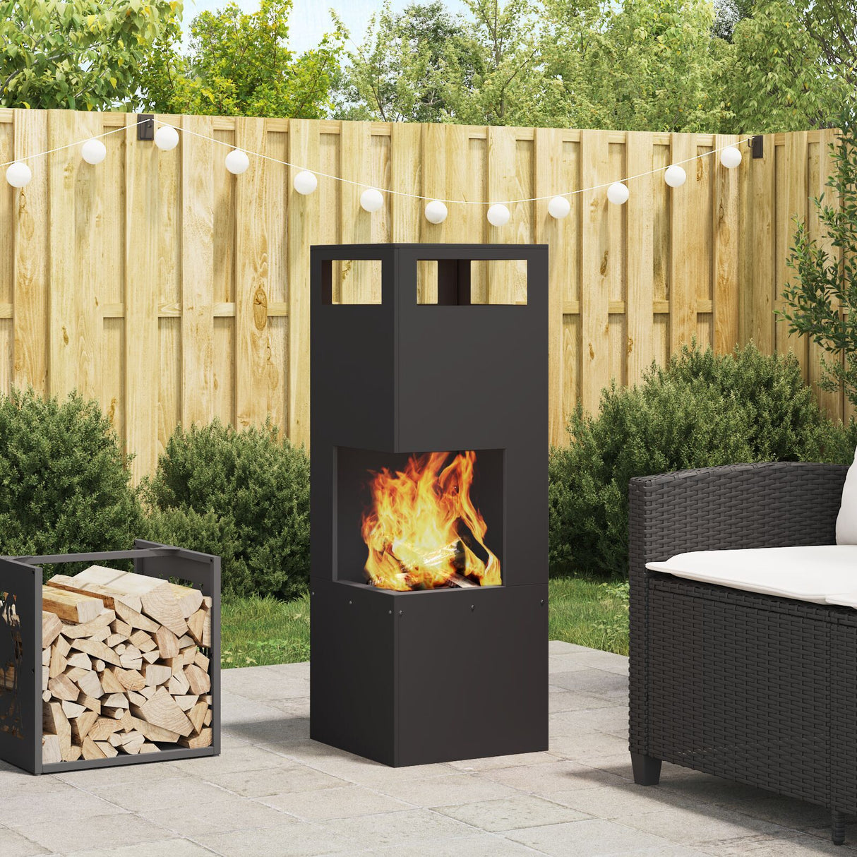 Fire Pit Square Black Steel