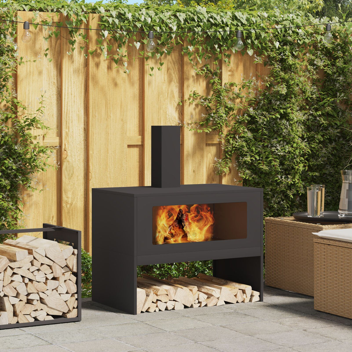 Fire Pit With Chimney Black Steel