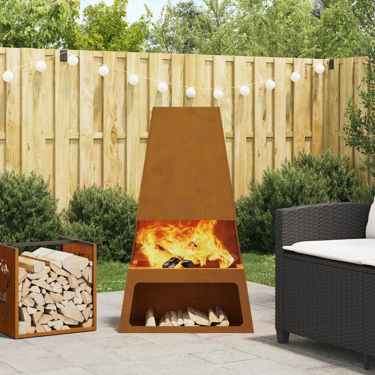 Fire Pit With Log Storage Black 60X35X100 Cm Steel