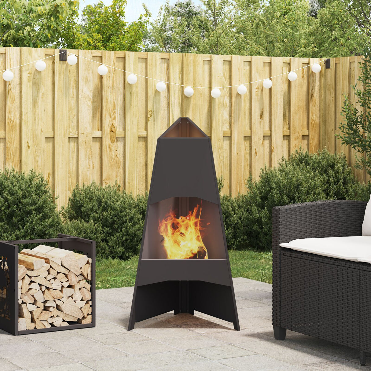 Fire Pit Pyramid Black 50X45X95 Cm Steel