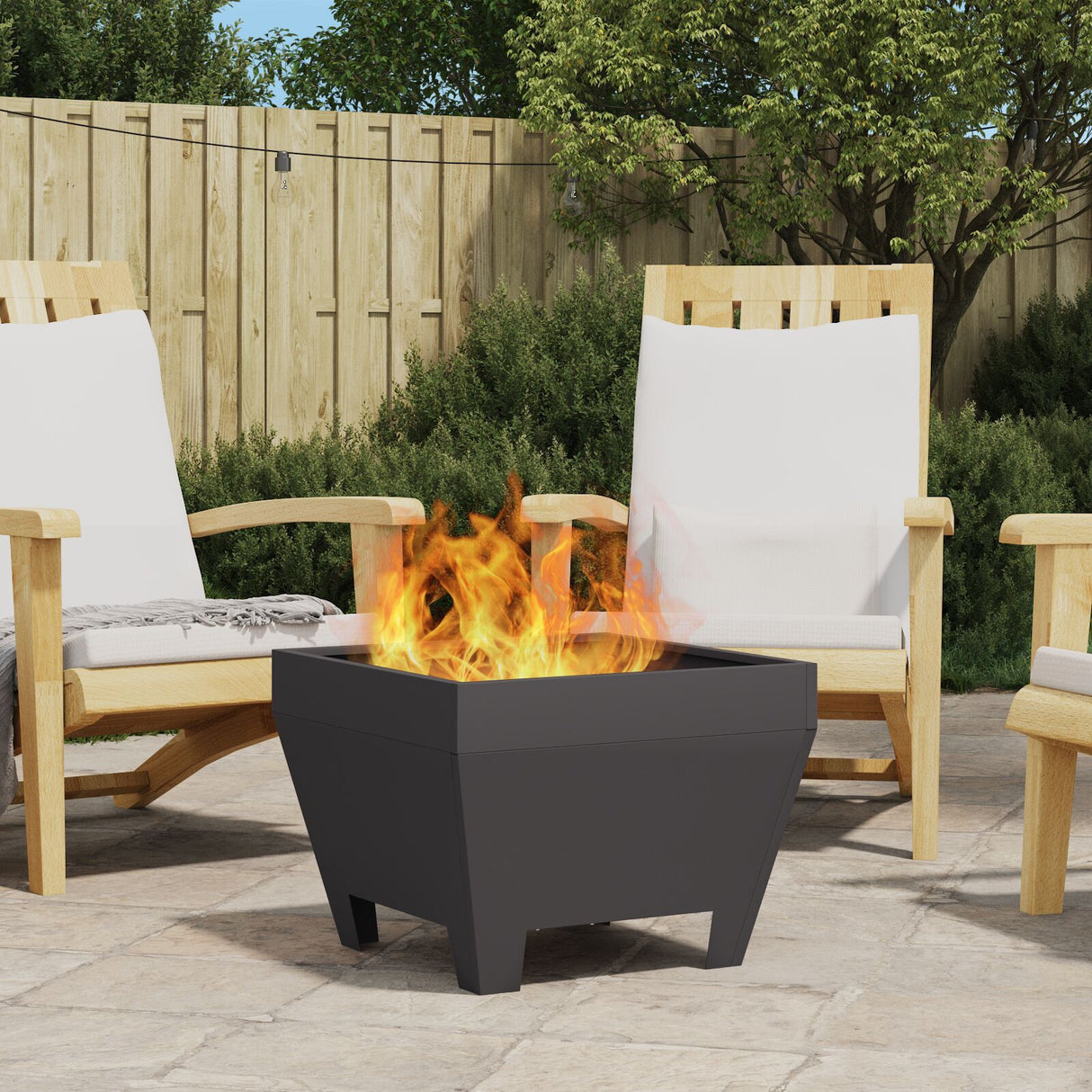 Square Fire Pit - Black, 50X50X30 Cm, Steel