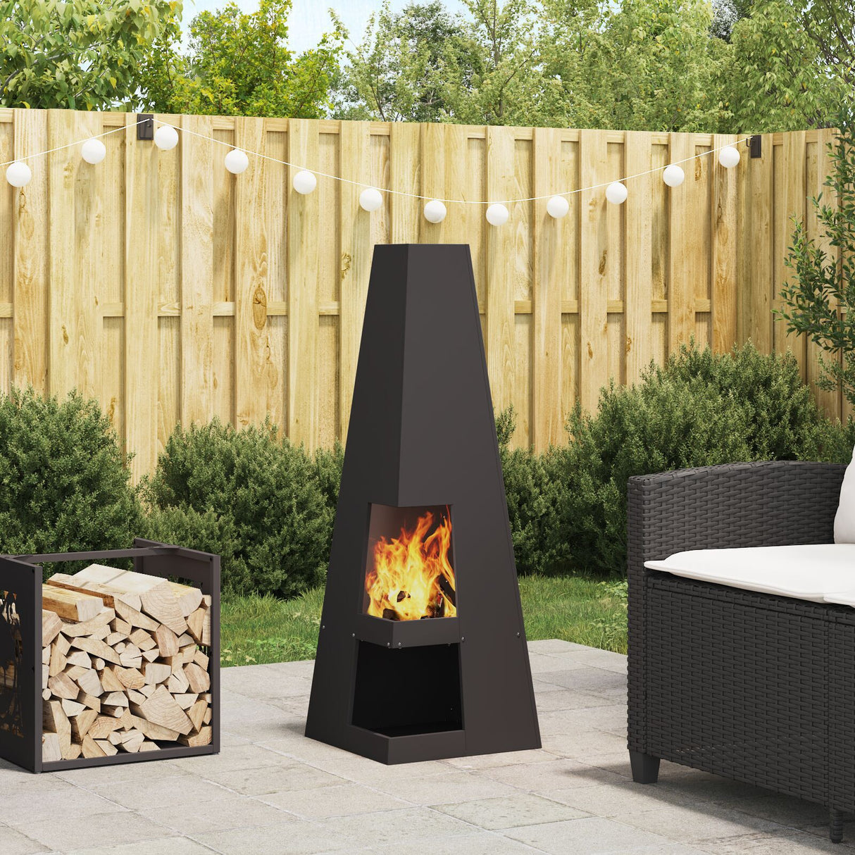 Fire Pit With Log Storage Black Steel