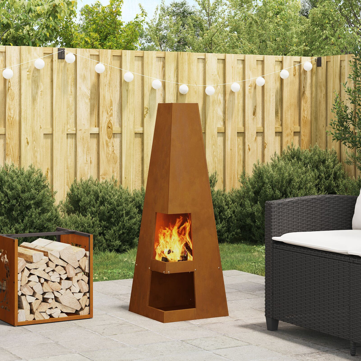 Fire Pit With Log Storage Black Steel