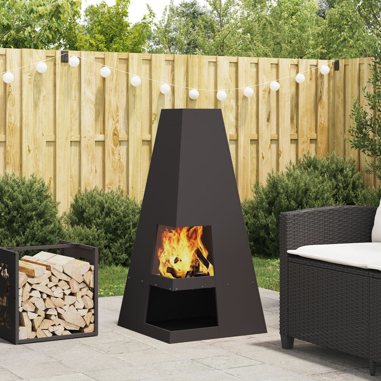 Fire Pit With Log Storage Black Steel