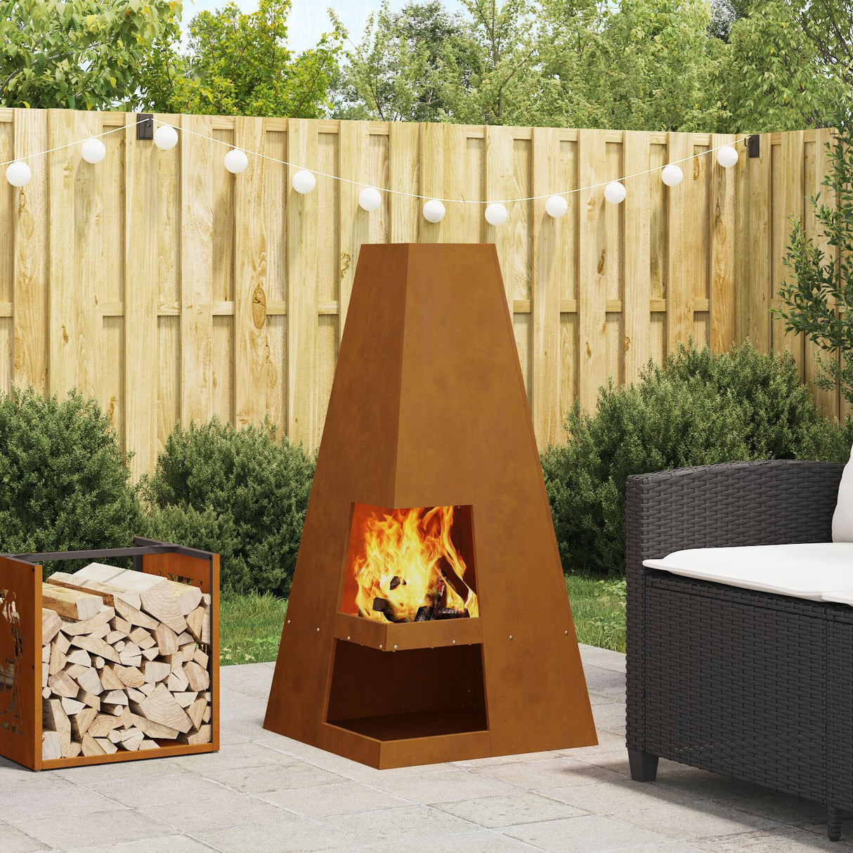 Fire Pit With Log Storage Black Steel