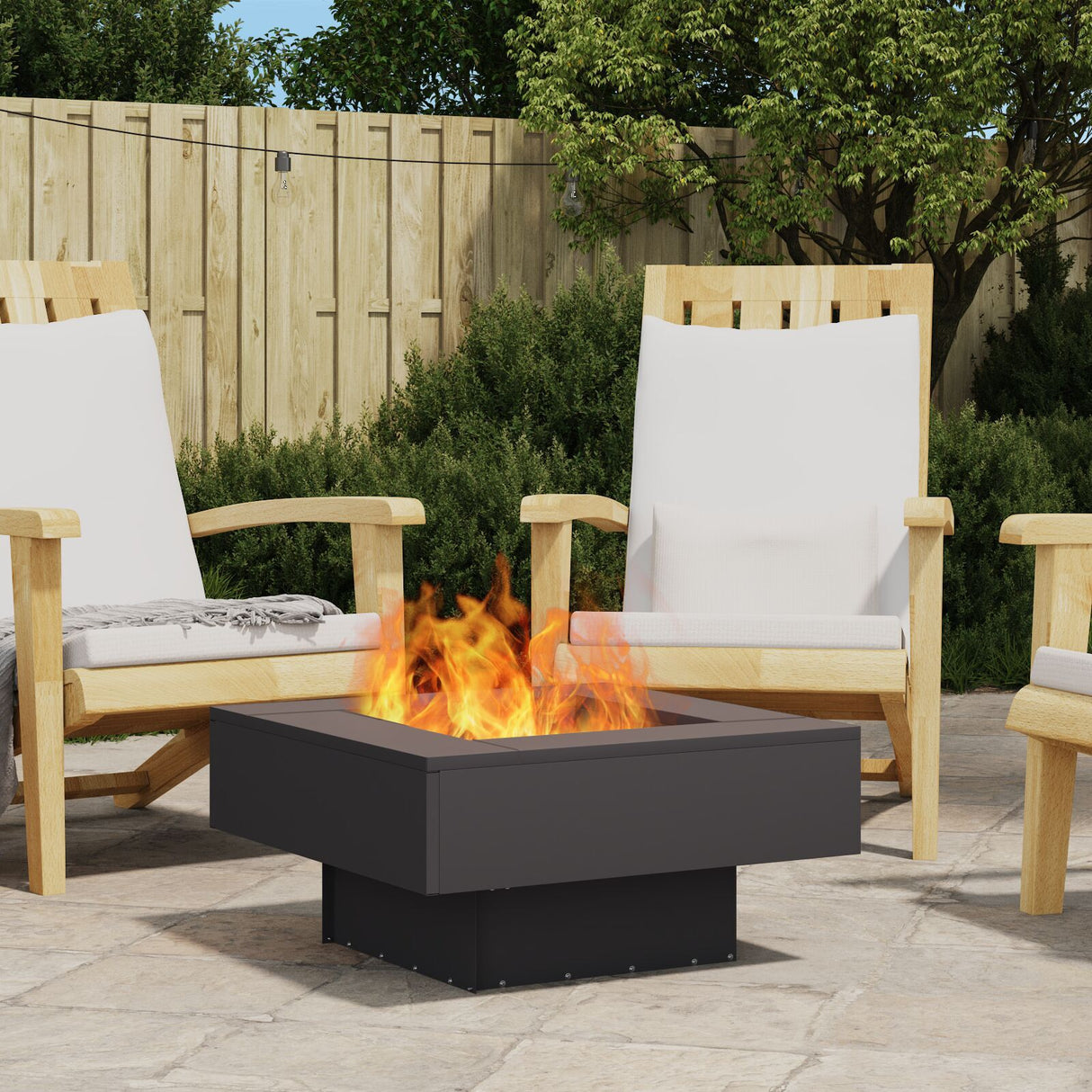 Fire Pit Square Black Steel