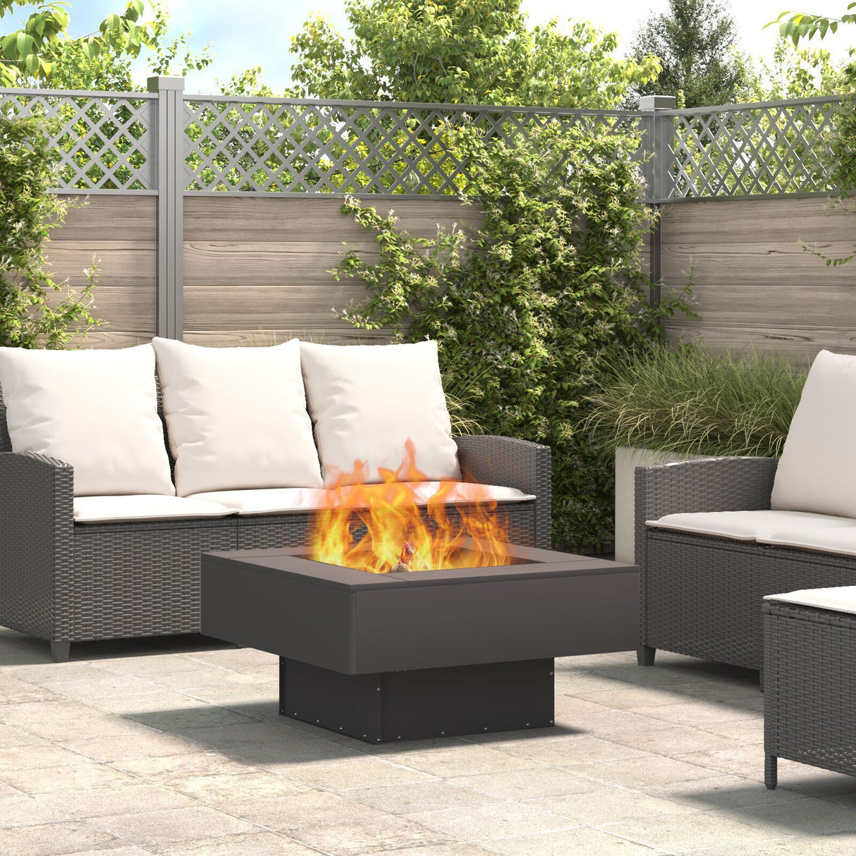 Fire Pit Square Black Steel