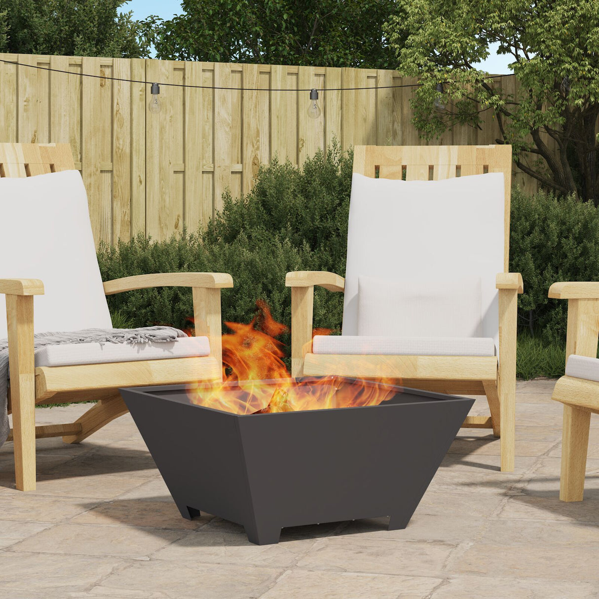 Fire Pit Square Black Steel