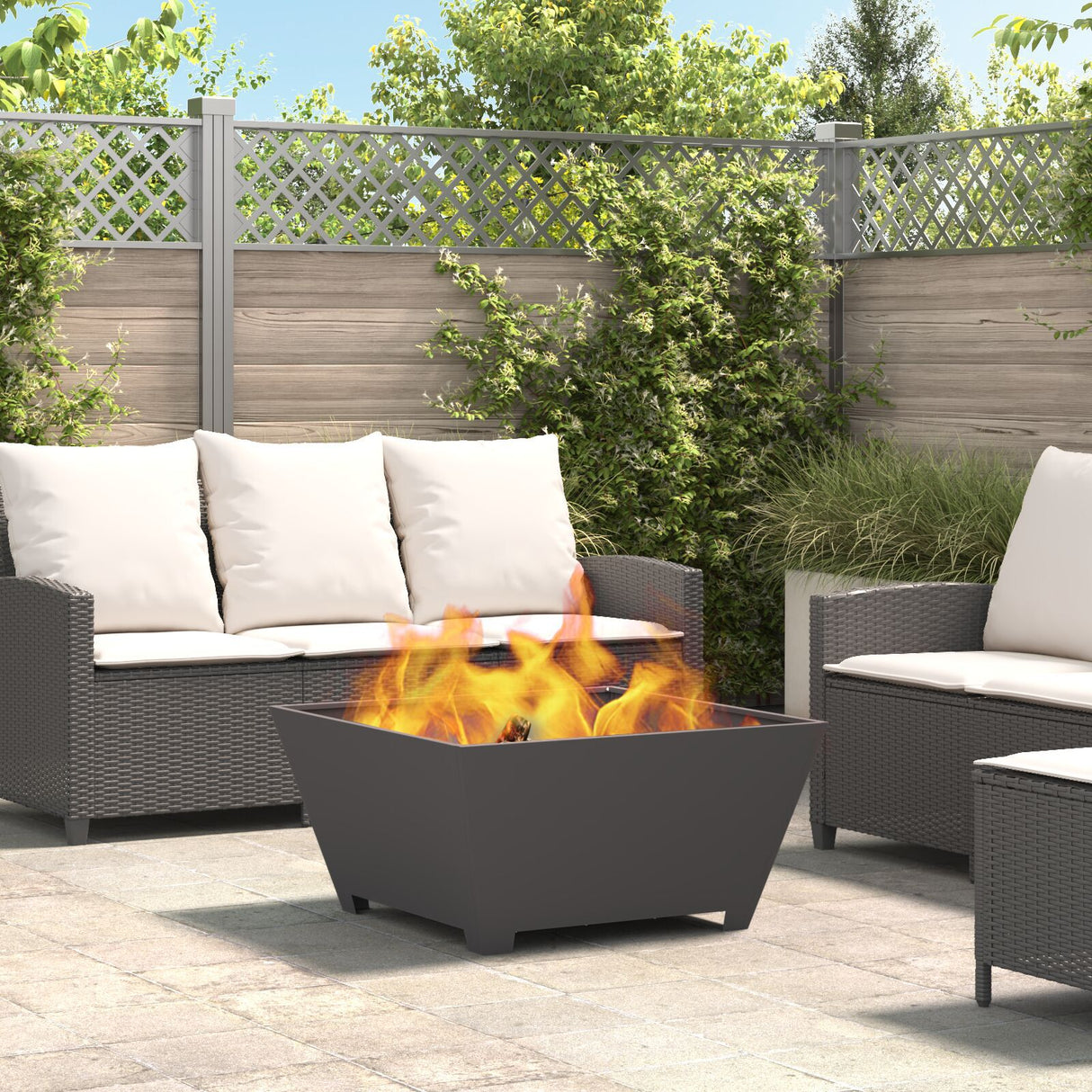 Fire Pit Square Black Steel