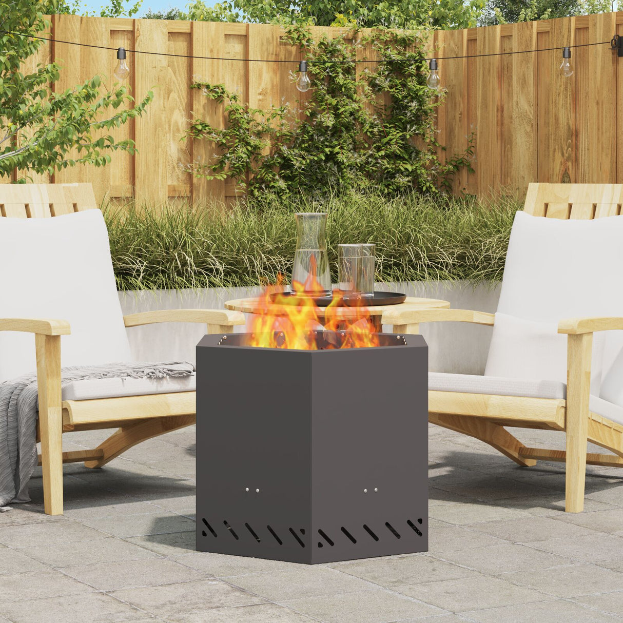 Smokeless Fire Pit Hexagonal Black Steel