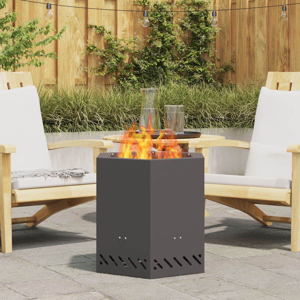 Smokeless Fire Pit Hexagonal Black Steel