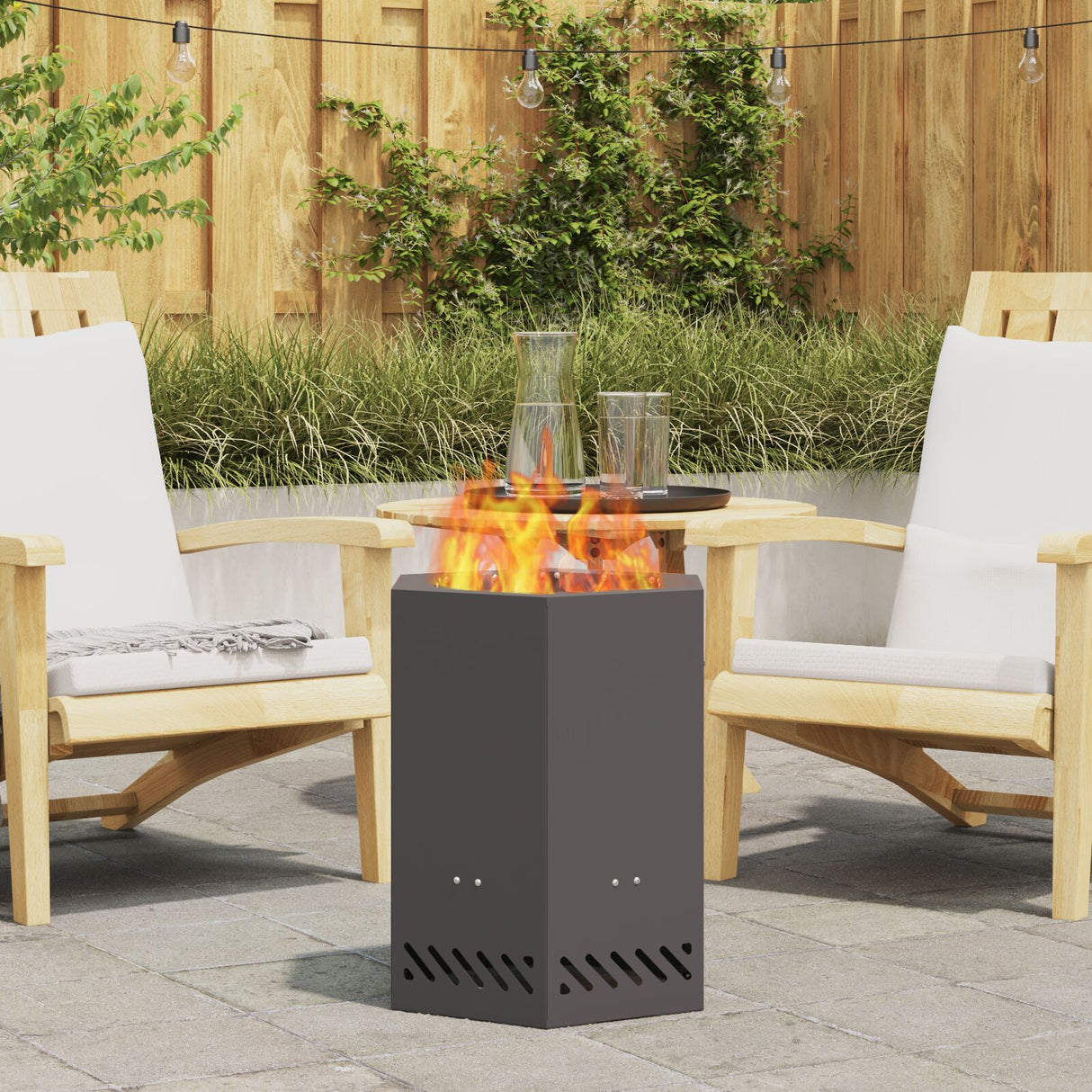 Smokeless Fire Pit Hexagonal Black Steel