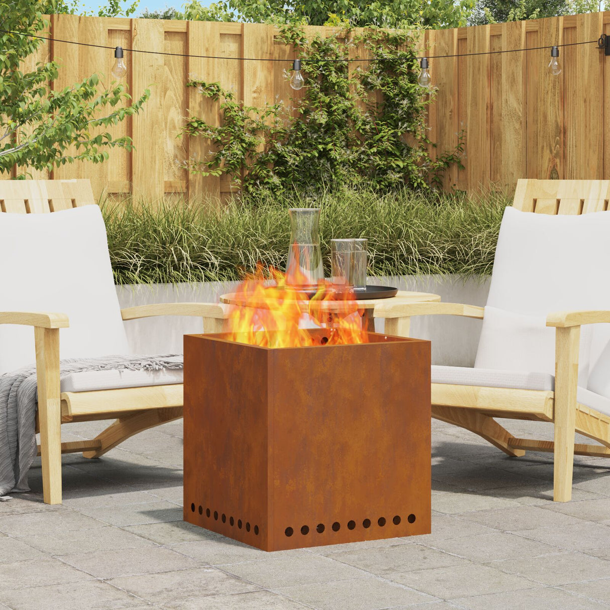 Smokeless Fire Pit Square 48X48X50 Cm Weathering Steel