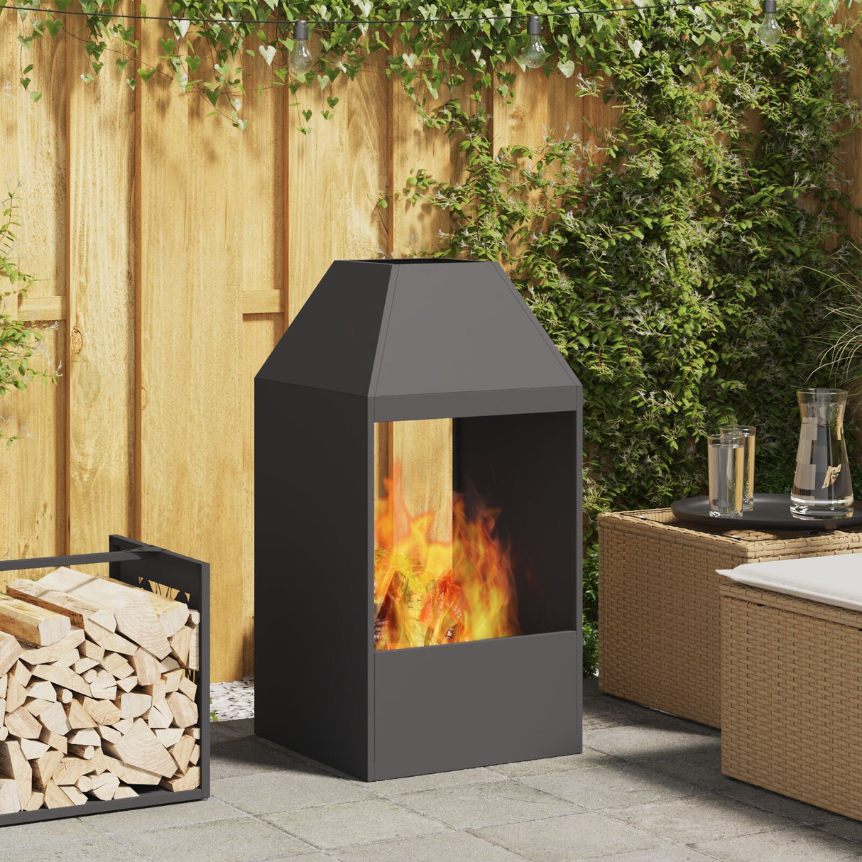 Fire Pit Black 50X50X100 Cm Steel