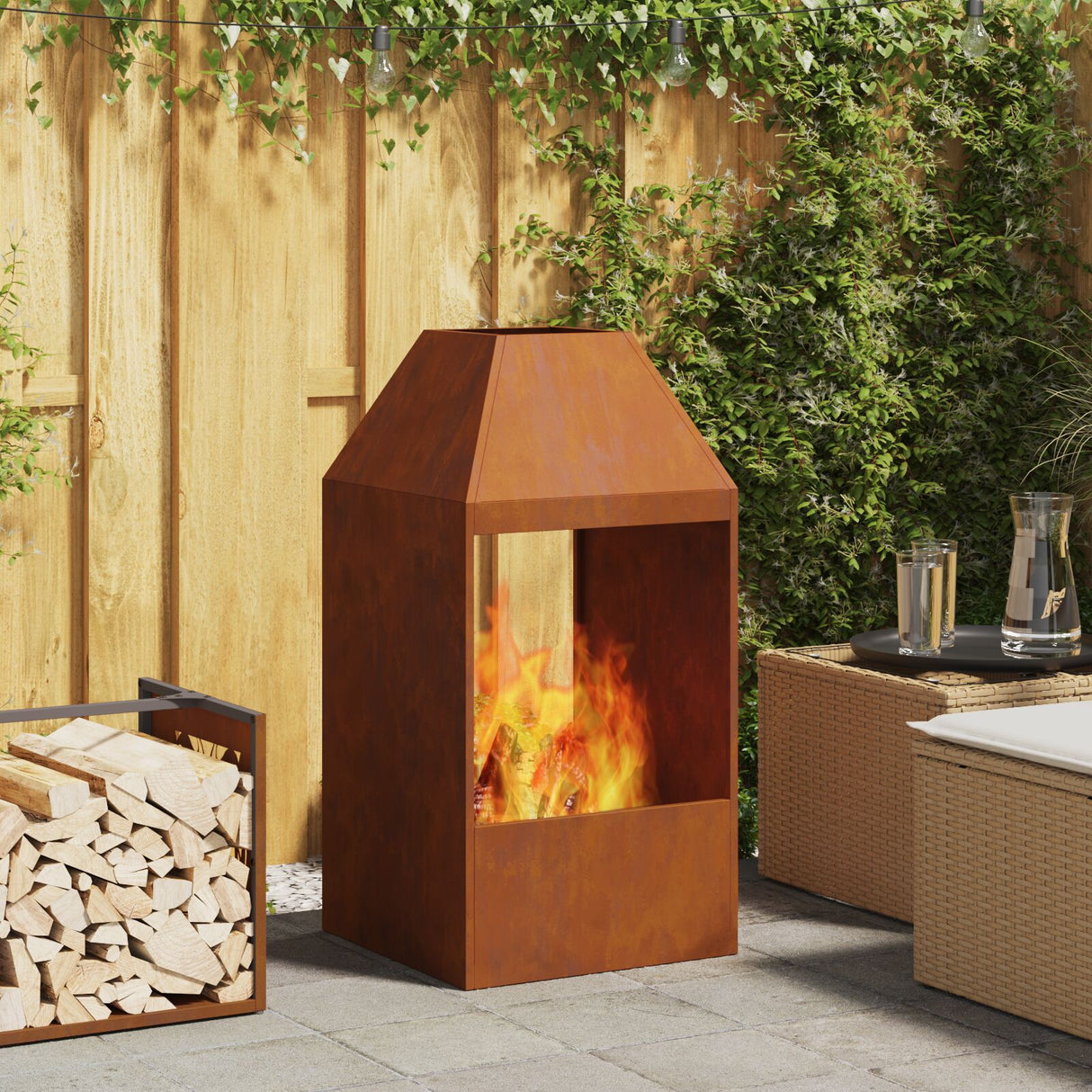 Fire Pit Black 50X50X100 Cm Steel