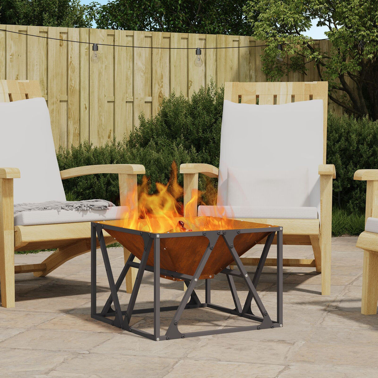Fire Pit Square Black Steel