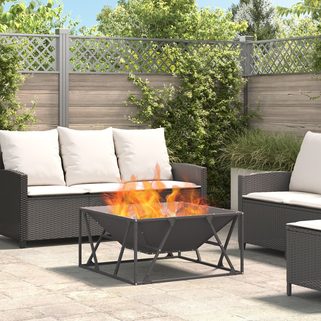 Fire Pit Square Black Steel