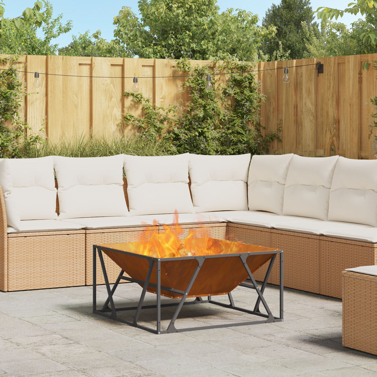 Fire Pit Square Black Steel