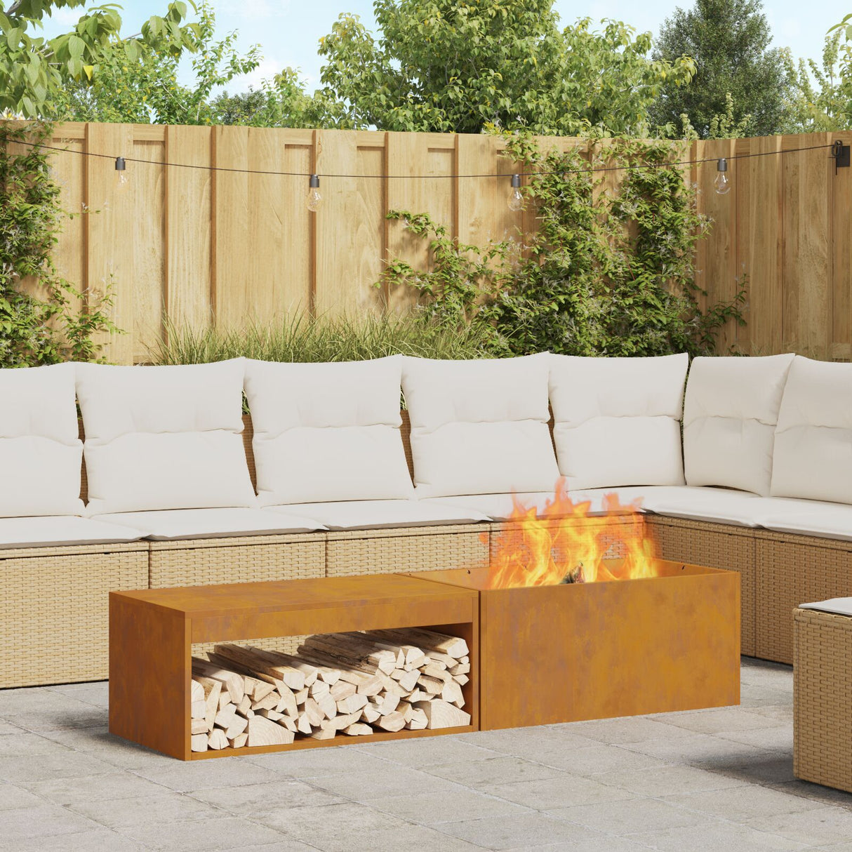 Fire Pit With Log Storage Black 160X45X35 Cm Steel