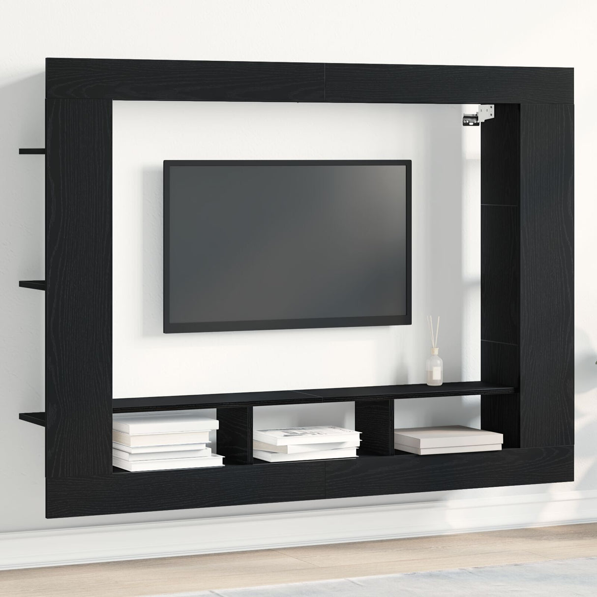 Tv Cabinet Wall-Mounted Black Oak 152X22X113 Cm