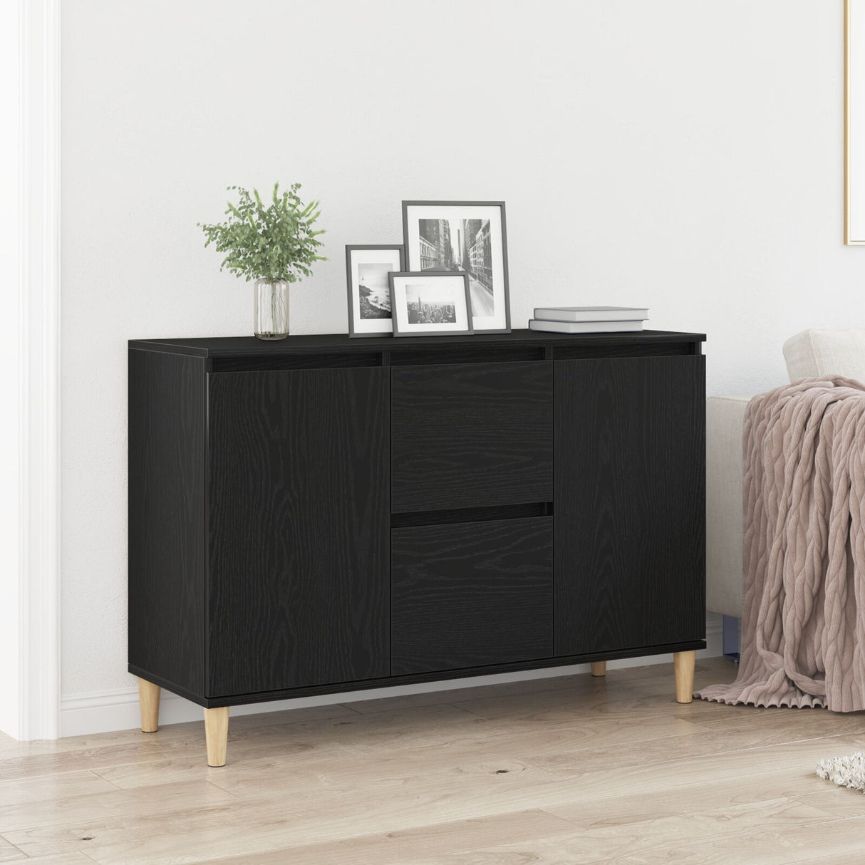 Black Oak Sideboard - 101X35X60 Cm - Made Of Engineered Wood
