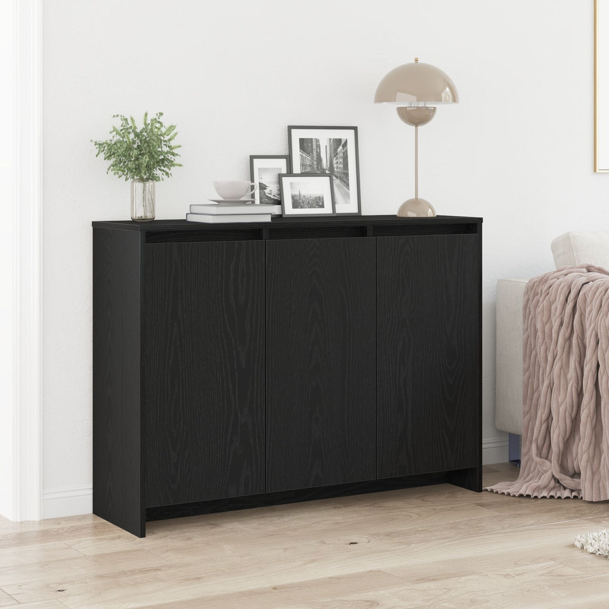 Sideboard Black Oak Engineered Wood Medium Storage