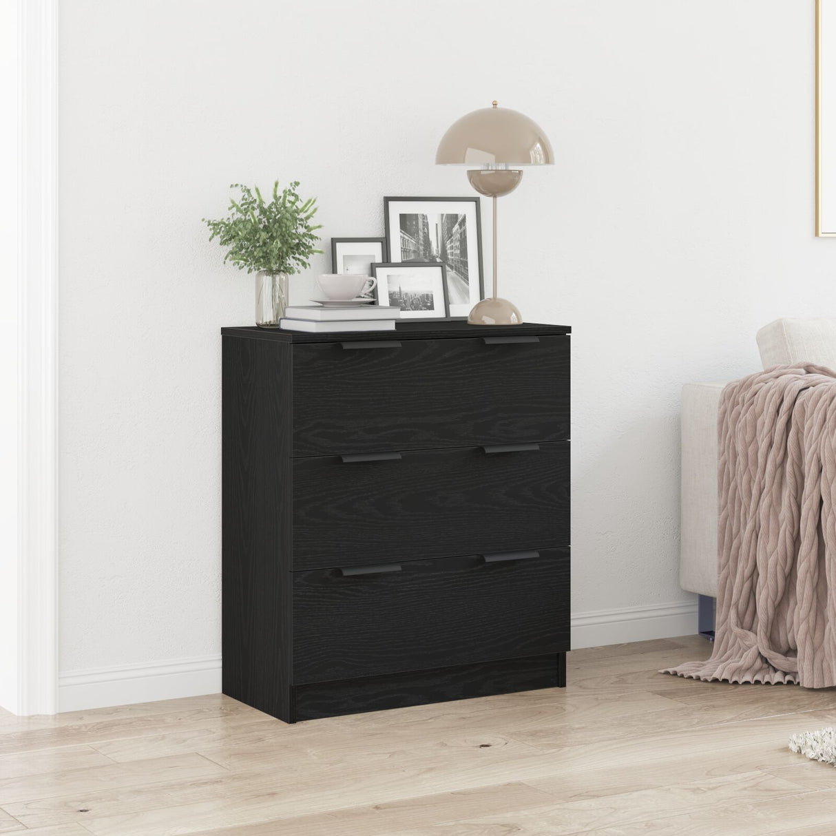 Black Oak Sideboard 60X30X70 Cm Manufactured Wood