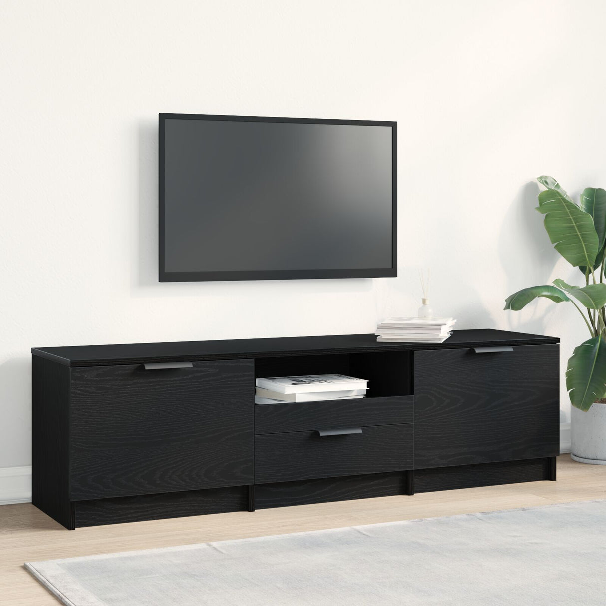 Tv Cabinet - Black Oak - 140X35X40 Cm - Made Of Engineered Wood