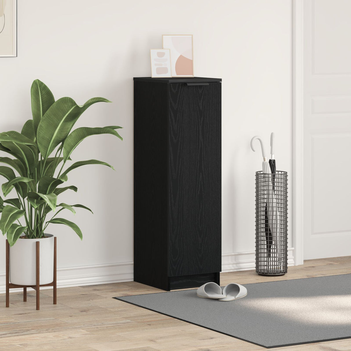 Black Oak Shoe Cabinet - 29.5 X 35 X 100.5 Cm - Made Of Engineered Wood