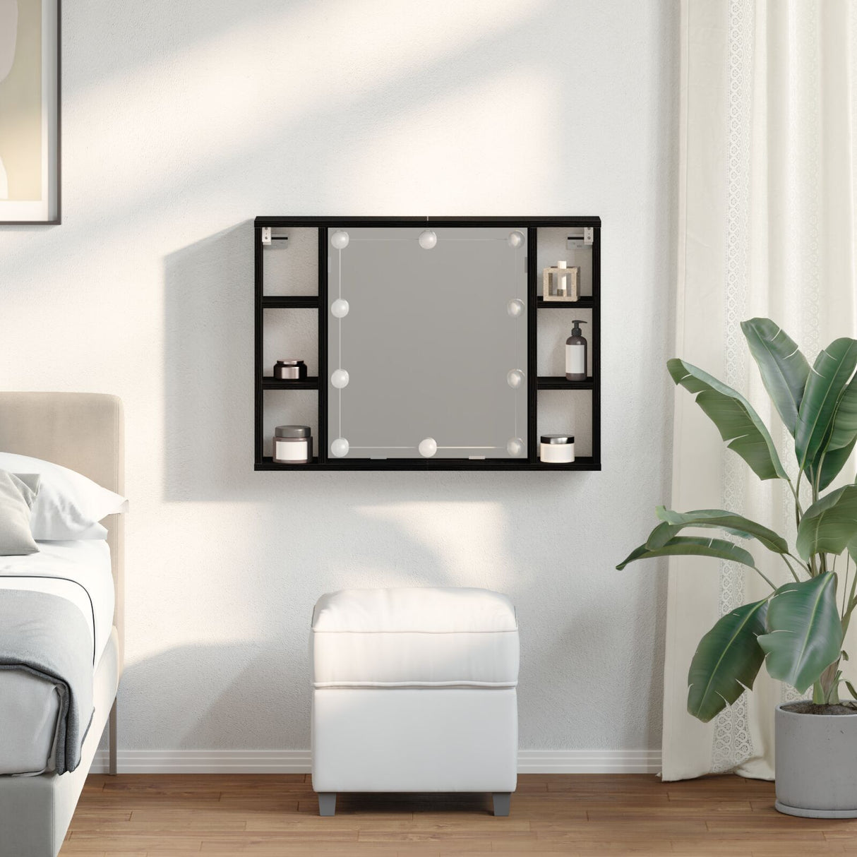 Led Mirror Cabinet - Black Oak - 76X15X55 Cm - Made Of Engineered Wood