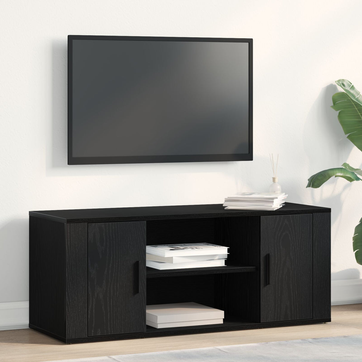Tv Cabinet Black Oak 100X35X40 Cm Engineered Wood