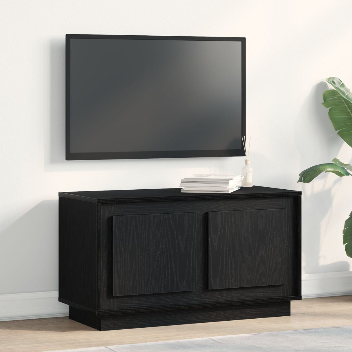 Tv Cabinet Black Oak 80X35X45 Cm Engineered Wood