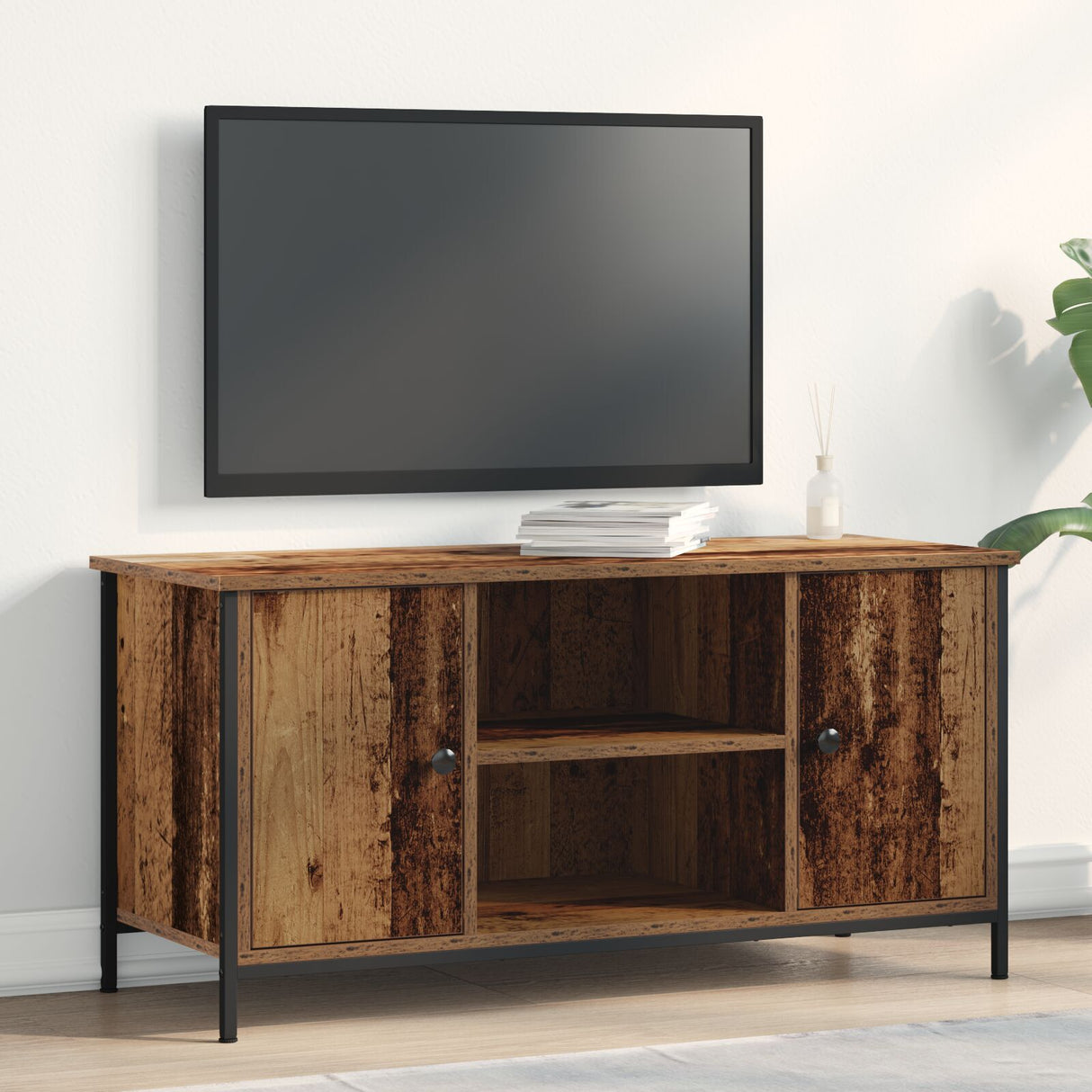 Tv Cabinet Old Wood 100X40X50 Cm Engineered Wood And Steel