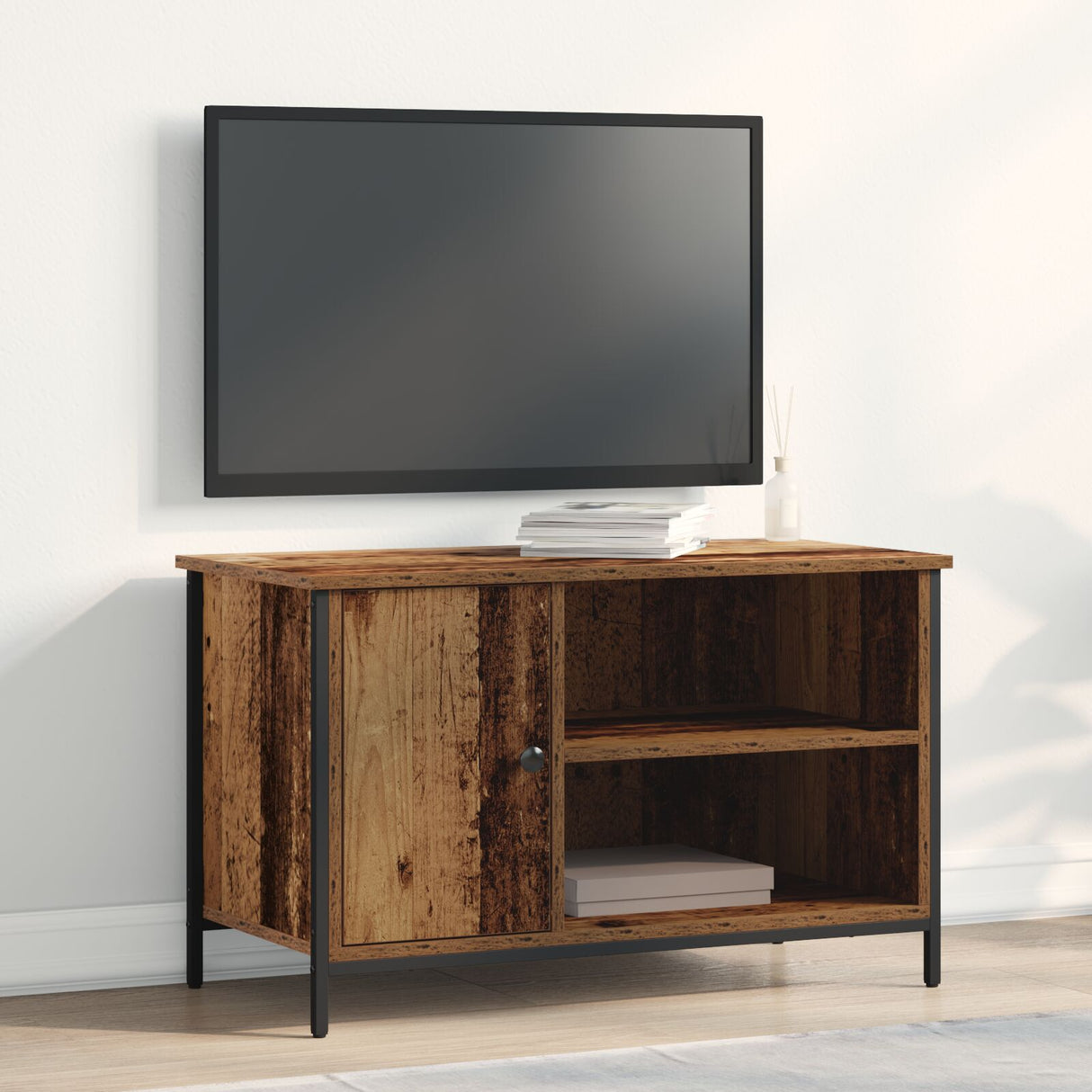 Tv Cabinet Old Wood 80X40X50 Cm Engineered Wood And Steel