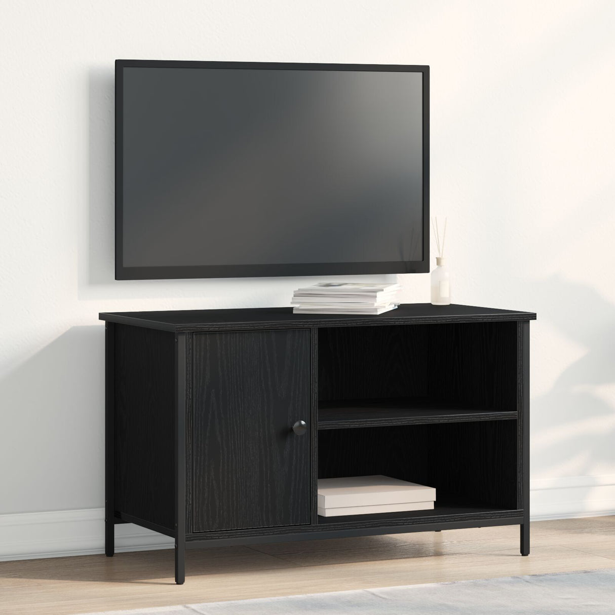 Tv Cabinet Black Oak 80X40X50 Cm Engineered Wood And Steel