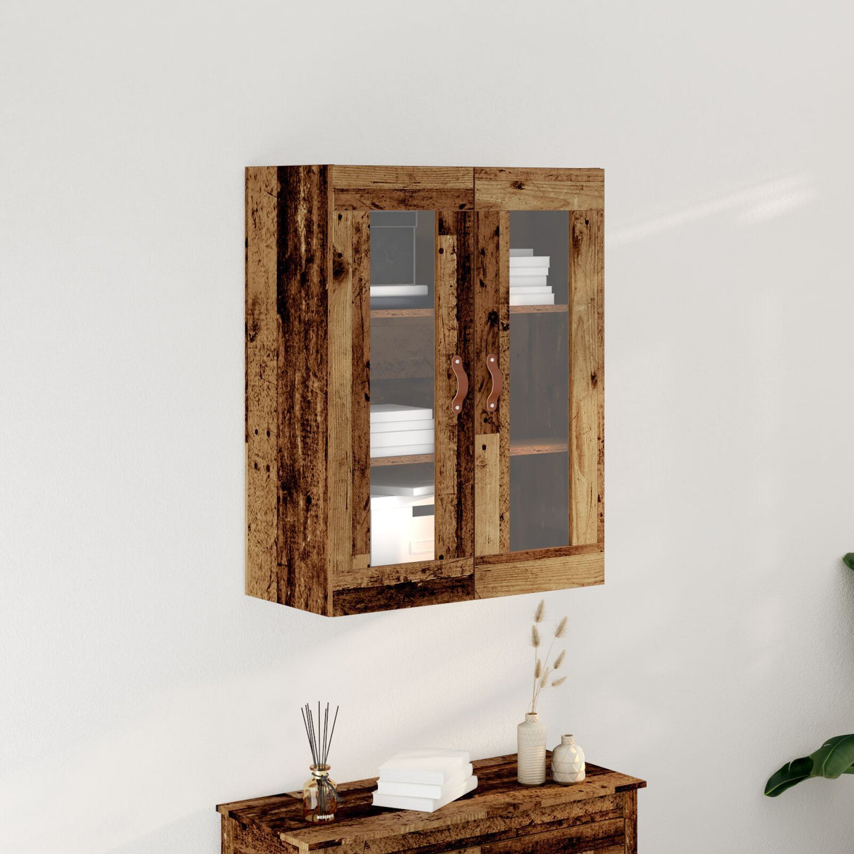 Wall-Mounted Cabinet With Glass Doors Old Wood 69,5X34X90 Cm