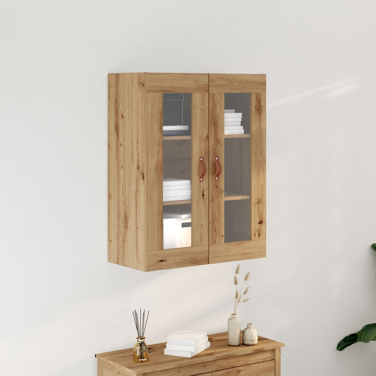 Wall-Mounted Cabinet With Glass Doors Artisan Oak 69,5X34X90 Cm