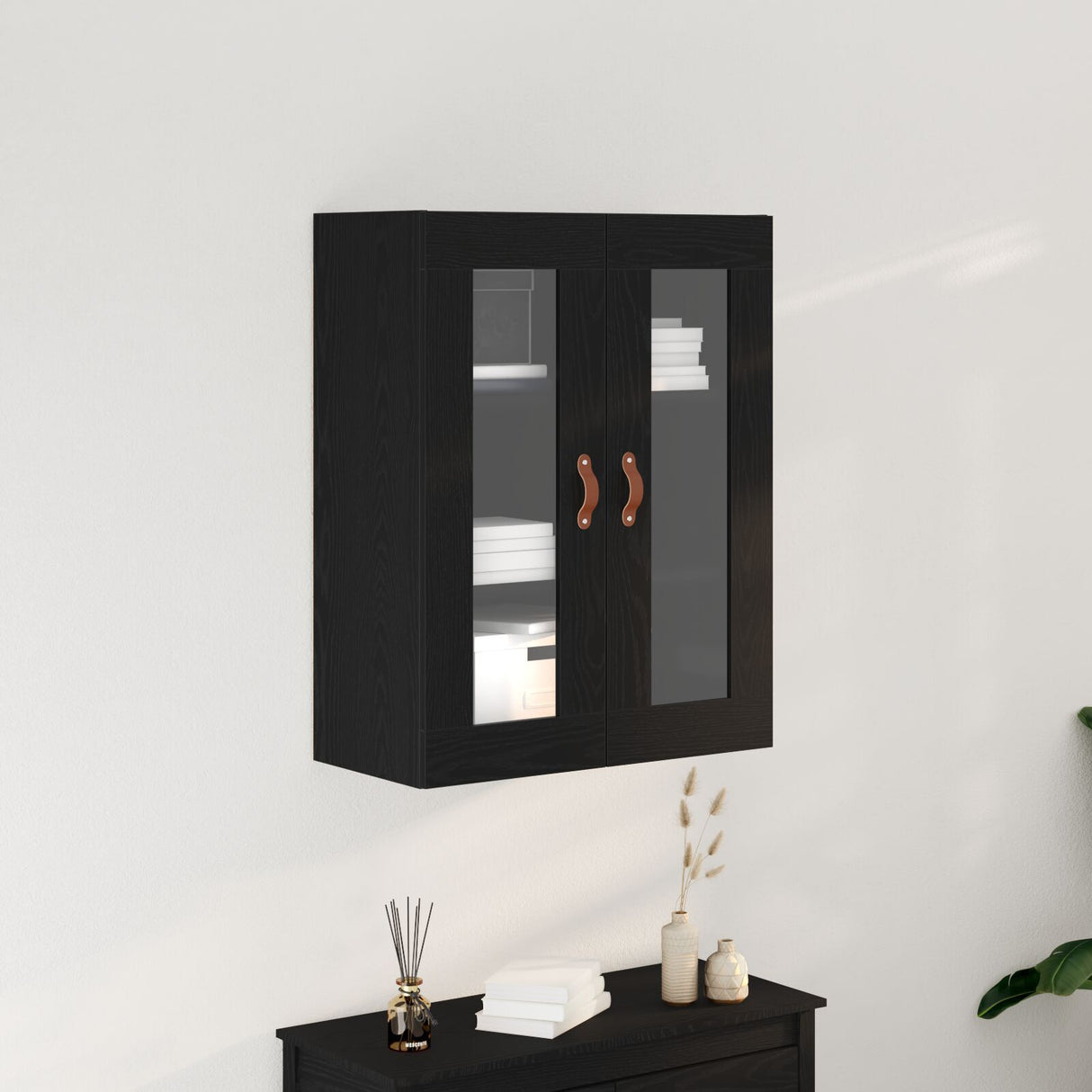 Wall-Mounted Cabinet With Glass Doors Black Oak 69,5X34X90 Cm