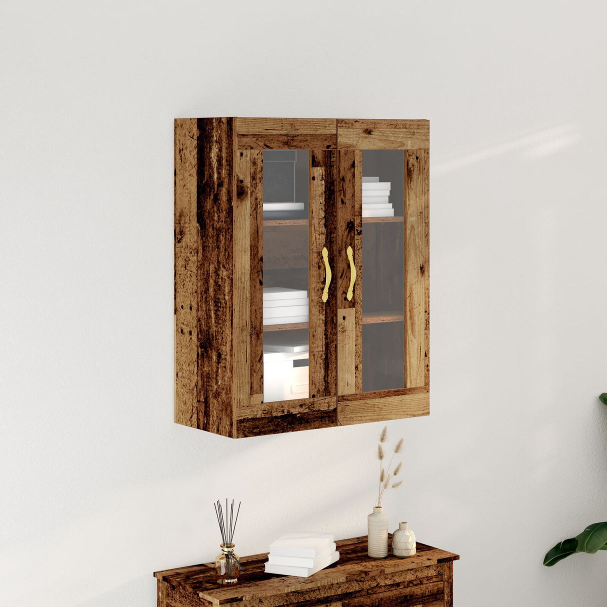 Wall-Mounted Cabinet With Glass Doors Old Wood 69,5X34X90 Cm