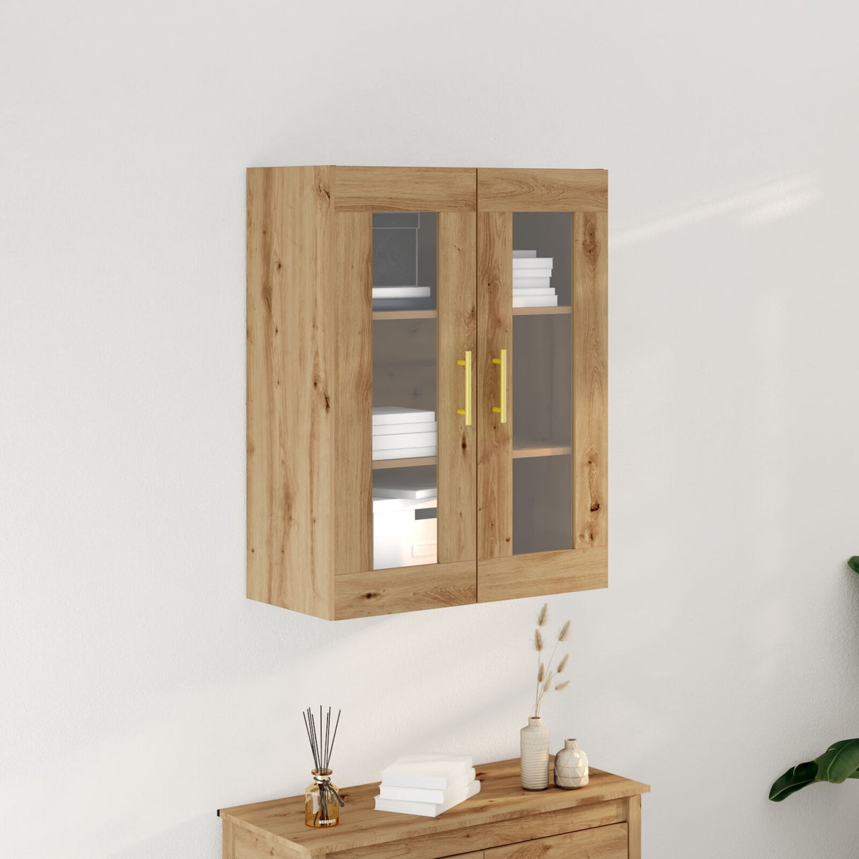 Wall-Mounted Cabinet With Glass Doors Artisan Oak 69,5X34X90 Cm