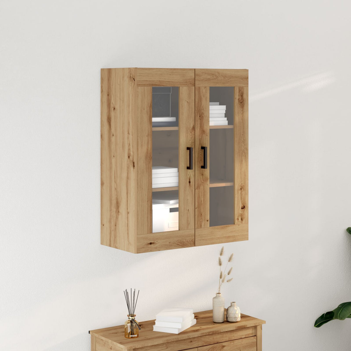 Wall-Mounted Cabinet With Glass Doors Artisan Oak 69.5X34X90 Cm