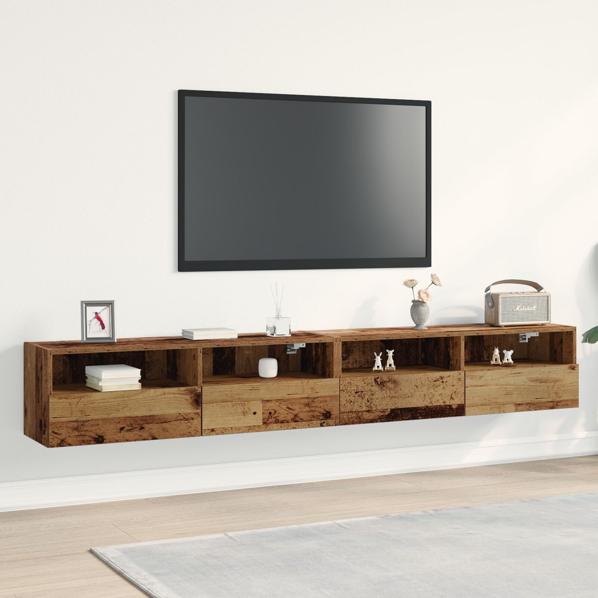 Tv Wall Cabinets 2 Pcs Old Wood 100X30X30 Cm Engineered Wood