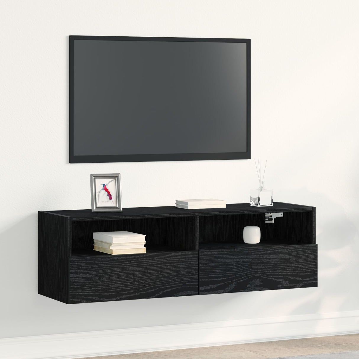 Tv Wall Cabinet Black Oak 100X30X30 Cm Engineered Wood